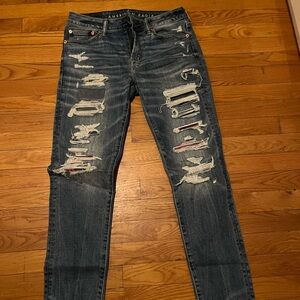 AMERICAN EAGLE OUTFITTERS Men Athletic Skinny Fit Highly Distressed Jeans